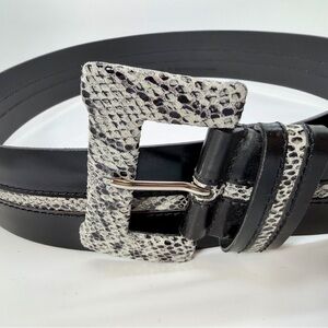 Chico’s Wide Leather Black belt snake Medium Adjustable 38”-42” 2.25”wide